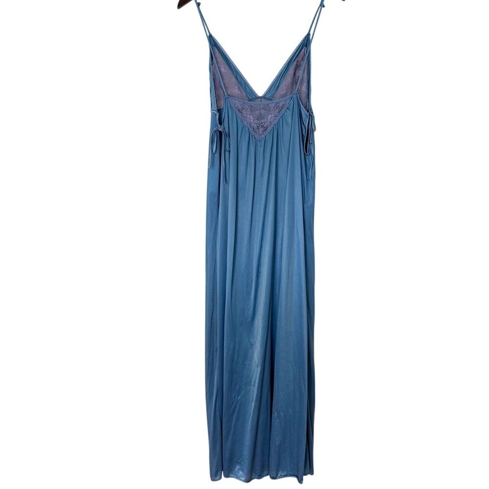 Vintage 80s Texsheen Blue Lace Maxi Nightgown Slip Dress - Picture 5 of 8